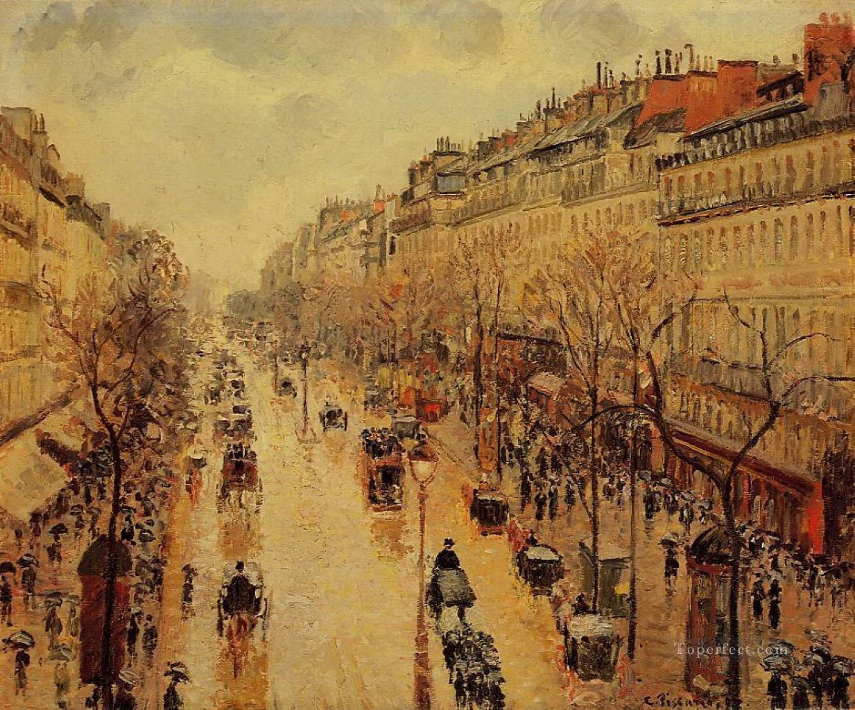 boulevard montmartre afternoon in the rain 1897 Camille Pissarro Parisian Oil Paintings